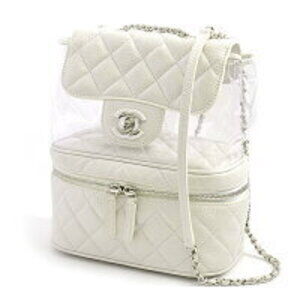 Chanel Clear Chain Shoulder Bag Matelasse Leather Vinyl White